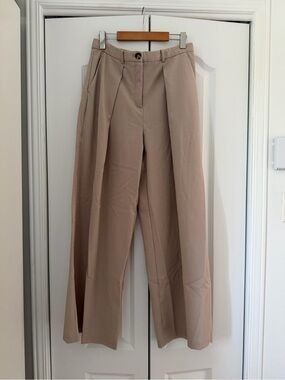 Dynamite Beige Wide-Leg Pleat Front Pants